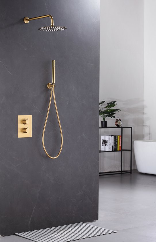 WEBO Atlanta Inbouw Regendoucheset Mat Goud — Luxe, zuinig en strak afgewerkt
