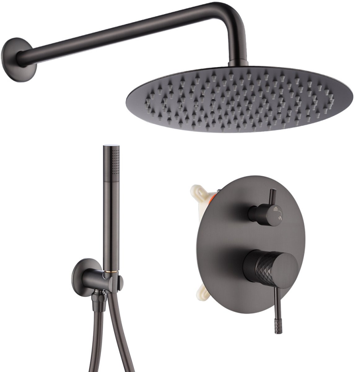 De WEBO Valencia Regendoucheset Inbouw Gun Metal 25cm in één oogopslag