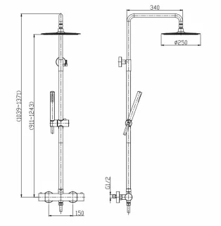 Wiesbaden 304 RVS Douchesysteem thermostaatkraan 15cm hartafstand