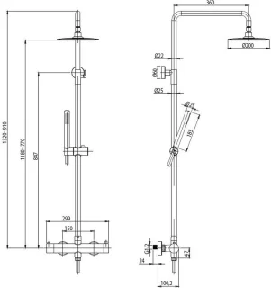 Wiesbaden 304 RVS Douchesysteem thermostaatkraan 15cm hartafstand