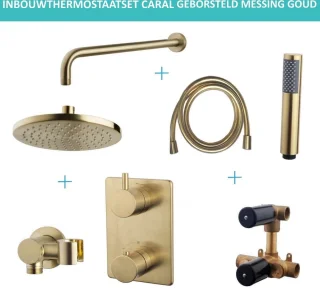 Wiesbaden Caral 402 inbouwthermostaatset rond 20cm geborsteld messing