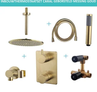 Wiesbaden One-Pack Inbouwthermostaat Rond 403 Geborsteld Messing 30 cm