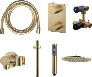 Wiesbaden One-Pack Inbouwthermostaat Rond 403 Geborsteld Messing 30 cm