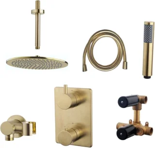 Wiesbaden One-Pack Inbouwthermostaat Rond 403 Geborsteld Messing 30 cm
