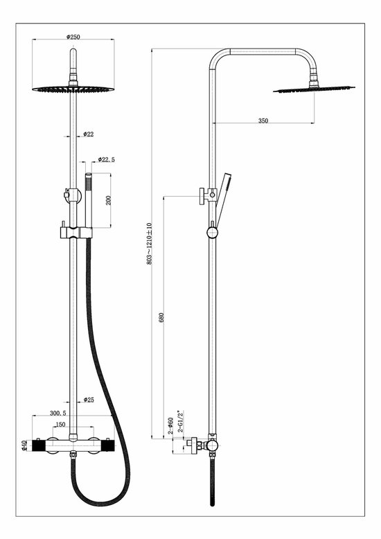 Wiesbaden Ribbd Regendoucheset Thermostatisch Chroom