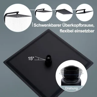 Zwart Douchesysteem Inbouwset 30x30 cm
