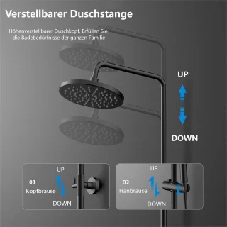 Zwart regendouche douchesysteem complete set zonder kraan
