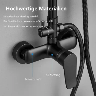 Zwart regendouche douchesysteem complete set zonder kraan