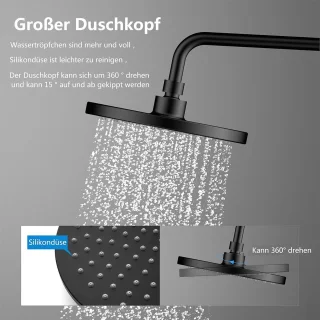 Zwart regendouche douchesysteem complete set zonder kraan