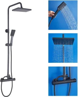 Zwart RVS Douchesysteem Regendouche 25x17cm Inclusief Handdouche