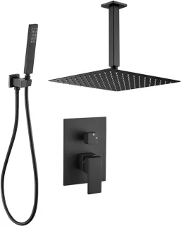 Zwarte inbouwdoucheset vierkant plafondmodel