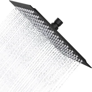 Zwarte regen douchesproeier, 20 cm, vierkant rvs
