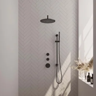 Zwarte Regendouche Set 16 - Thermostatisch Inbouw met 30 cm Douchekop