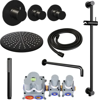 Zwarte Regendouche Set 16 - Thermostatisch Inbouw met 30 cm Douchekop