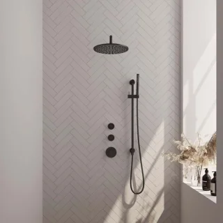 Zwarte Regendouche Set 16 - Thermostatisch Inbouw met 30 cm Douchekop