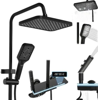 Zwarte regendouche set met digitaal display en handdouche – 29 cm
