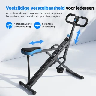 MERACH Fitnessapparaat - Paardrijstype - Verstelbare weerstand - Opvouwbaar - Maximaal gewicht 160 kg - LCD-scherm - Voor buik/benen/rug - Grijs
