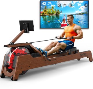 De MettleMatic Roeitoestel voor thuis, van massief eiken, waterweerstand, 90° helling, watertank, bluetooth-monitor, 180kg draagver in één oogopslag