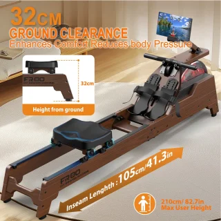 MettleMatic Roeitoestel voor thuis, van massief eiken, waterweerstand, 90° helling, watertank, bluetooth-monitor, 180kg draagver
