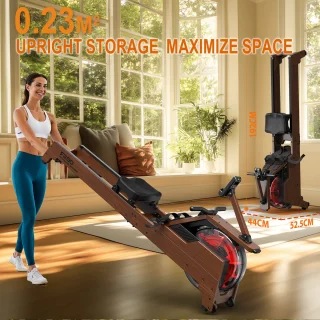 MettleMatic Roeitoestel voor thuis, van massief eiken, waterweerstand, 90° helling, watertank, bluetooth-monitor, 180kg draagver
