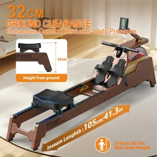 MettleMatic Roeitoestel voor thuis, van eikenhout, 90° watertank, verhoogde rail en tablethouder, compatibel met app, waterroeitoestel, max. 182 kg belastbaar