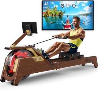 MettleMatic Roeitoestel voor thuis, van eikenhout, 90° watertank, verhoogde rail en tablethouder, compatibel met app, waterroeitoestel, max. 182 kg belastbaar review