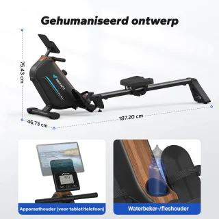 MERACH Roeimachine voor thuis - Inklapbaar Roeitrainer met 16 weerstandsniveaus - Bluetooth-verbinding - Compatibel met Kinomap - Tablet- en flessenhouder - LCD-display - Stille werking - Snelle montage - Ruimtebesparend - Belastbaar tot 158 kg