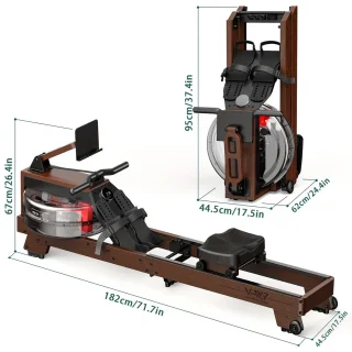 Roeimachine – Waterroeier – Fitnessroeier – Homegym Roeimachine – Indoor Roeitrainer – Massief Eikenhout – Inklapbaar & Waterweerstand – Geschikt Voor 1,2m Tot 2m & Max 175 kg