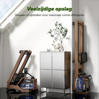MERACH Roeitrainer voor thuis van rode eikenhout - Waterroeimachine - Inklapbaar ontwerp - Bluetooth-display - Compatibel met Kinomap - Verstelbare telefoonhouder & ergonomisch zitje - Eenvoudige montage - Verticale opslag - Belastbaar tot 158 kg
