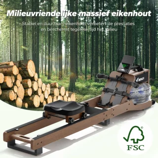 MERACH Roeitrainer voor thuis van rode eikenhout - Waterroeimachine - Inklapbaar ontwerp - Bluetooth-display - Compatibel met Kinomap - Verstelbare telefoonhouder & ergonomisch zitje - Eenvoudige montage - Verticale opslag - Belastbaar tot 158 kg