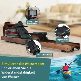 Opvouwbare roeimachine met waterweerstand en Kinomap-app, roeimachine voor binnen