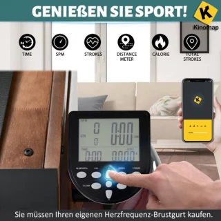 Opvouwbare roeimachine met waterweerstand en Kinomap-app, roeimachine voor binnen