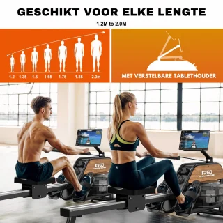 MettleMatic Roeitrainer met Waterweerstand - Roeimachine met tablethouder en LED Bluetooth scherm - Roeiapparaat voor thuis met 6 weerstandsniveaus - Hometrainer inklapbaar - Geschikt voor gebruikers tot 200cm