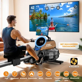 MettleMatic Roeitrainer met Waterweerstand - Roeimachine met tablethouder en LED Bluetooth scherm - Roeiapparaat voor thuis met 6 weerstandsniveaus - Hometrainer inklapbaar - Geschikt voor gebruikers tot 200cm