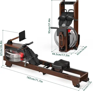 Roeitrainer voor Thuis - Inklapbare Roeimachine met Houten Constructie, Geschikt voor Gebruikers van 1,2 m tot 2 m, Tot 175 kg Belastbaar