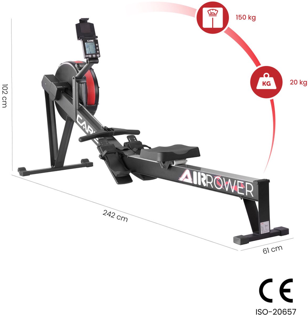 De CARE AIR ROWER connected Roeitrainer in één oogopslag