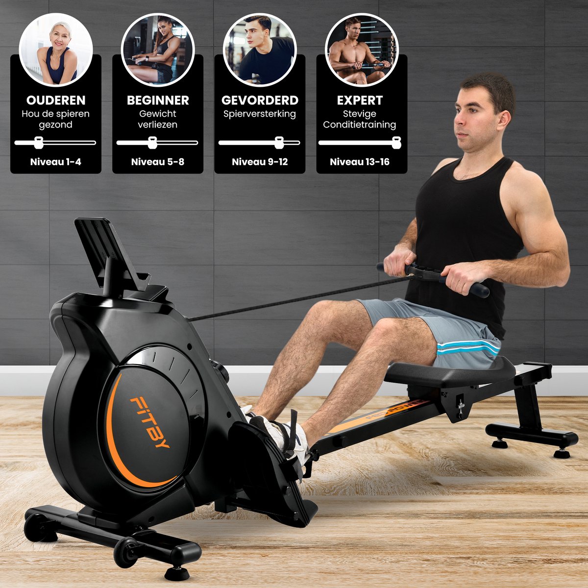 Fitby Roeitrainer Inklapbaar Zwart