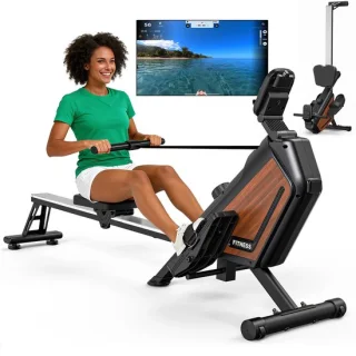 Inklapbare roeitrainer met digitaal display, zwart/houtlook