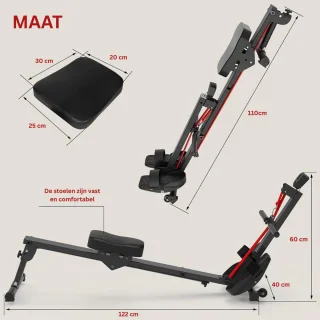 JMZR® Inklapbare Roeitrainer Zwart-Rood