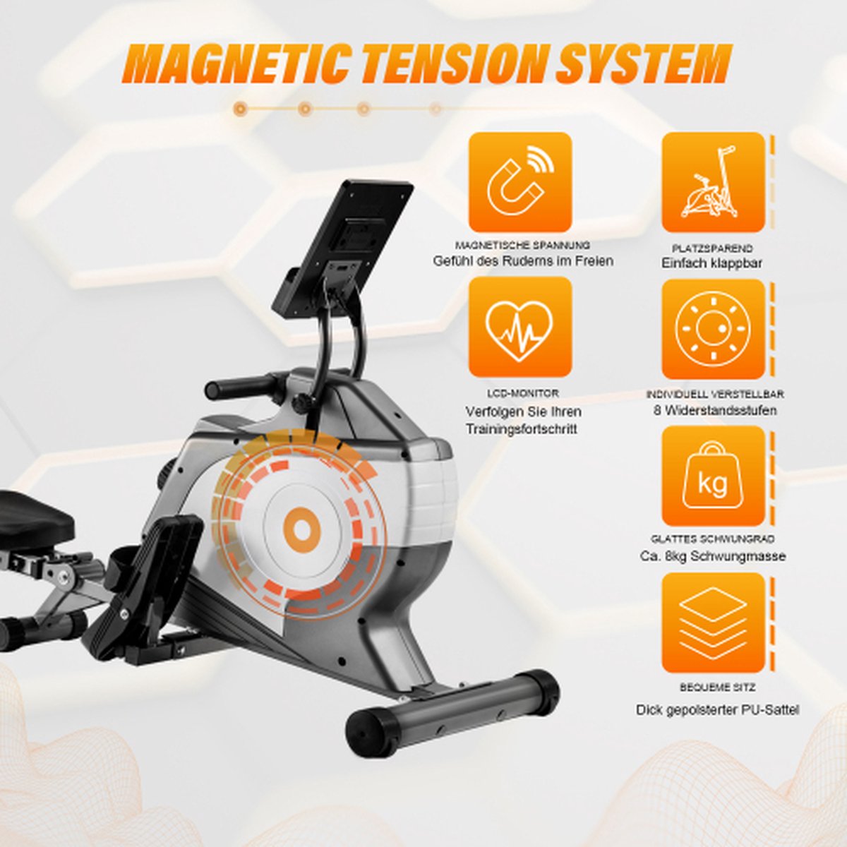 Magnetische Opvouwbare Roeitrainer met LED-monitor