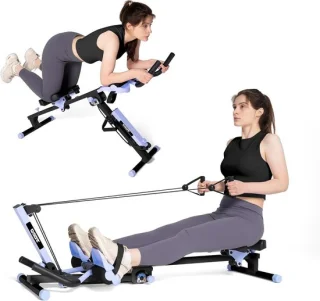 Roeitoestel 3-in-1 - Buikspierapparaat Trainingsapparaat - Thuis Fitness - Verstelbare Intensiteit - 140x43x84cm - Blauw