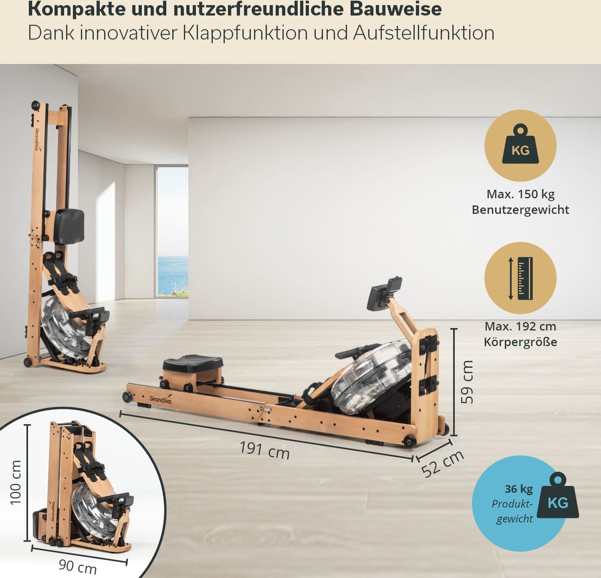 Wat vinden we goed aan de Skandika Nytta Water Roeimachine Hout Inklapbaar