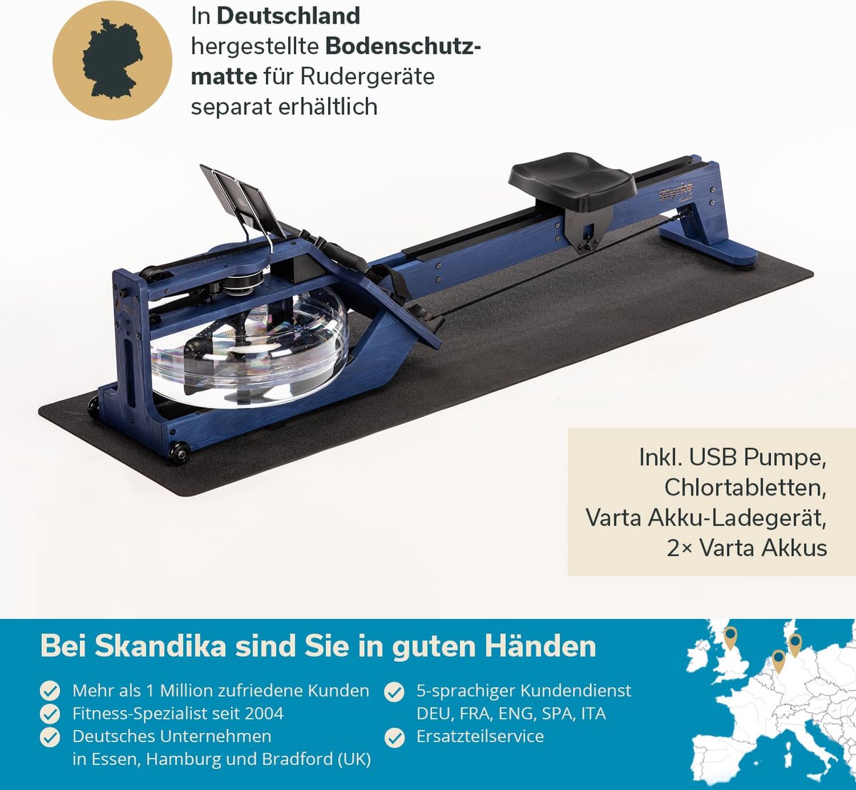 Wat vinden we goed aan de Skandika Styrke Premium Waterroeier Roeitrainer Kobalt Blauw/Zwart