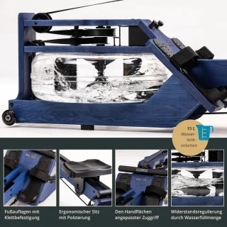 Skandika Styrke Premium Waterroeier Roeitrainer Kobalt Blauw/Zwart