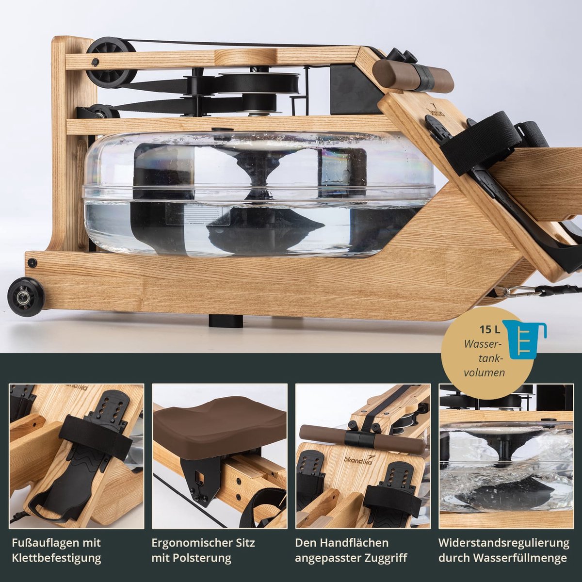 Wat vinden we goed aan de Skandika Styrke Roeitrainer Waterroeier Hout Bruin