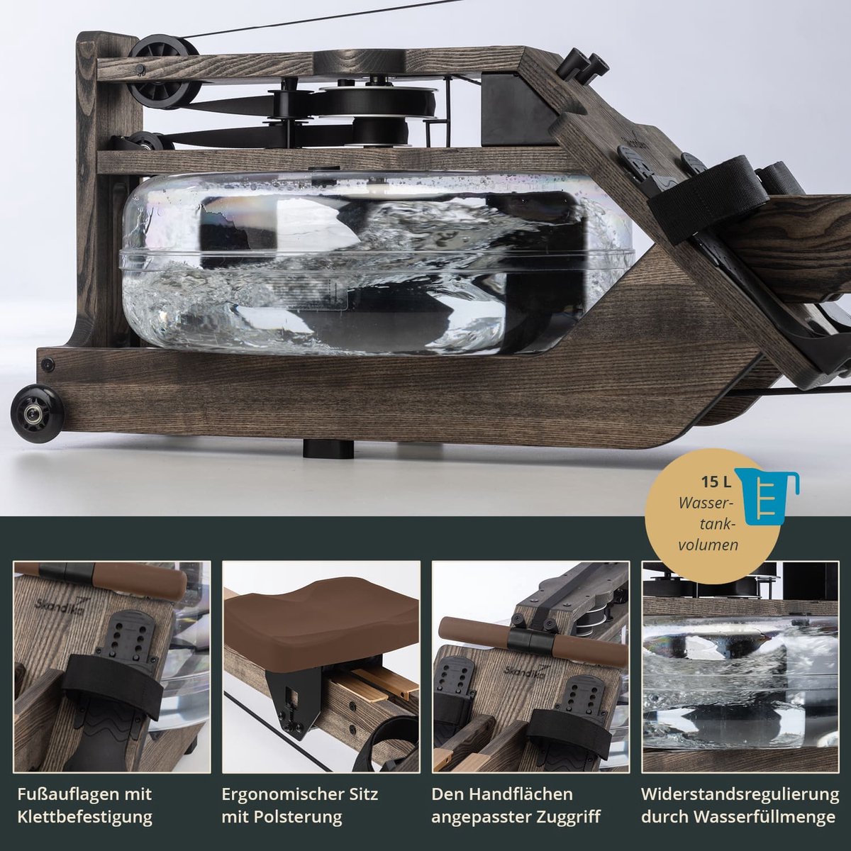 Wat vinden we goed aan de Skandika Styrke Waterroeitrainer Houten Roeiapparaat Zwart/Bruin