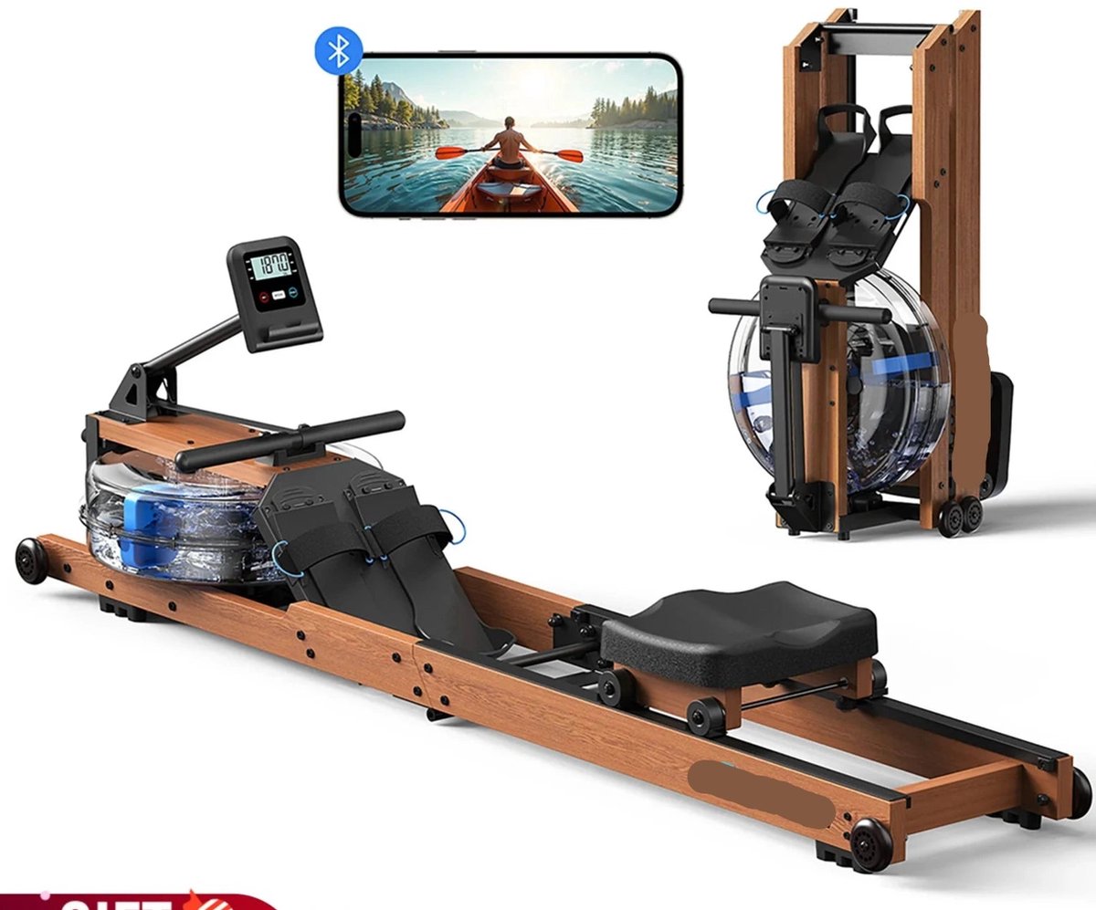 De Waterrower Houten Roeimachine Bluetooth Zwart in één oogopslag