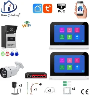 Smart WIFI deur intercom/videofoon touchscreen met bediening via Smart Life APP werkt met Alexa en Google spraaksturing. T-2302-1-2+C