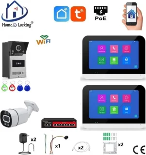 Smart WIFI deur intercom/videofoon touchscreen met bediening via Smart Life APP werkt met Alexa en Google spraaksturing. T-2302-1-2+C