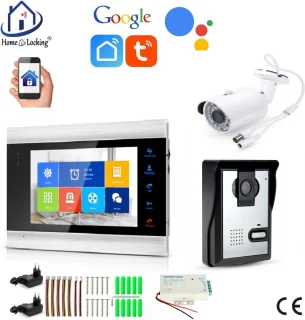 WIFI videofoon/intercom met binnen scherm en buiten camera en kan werken met spraakgestuurde apps. T-2105VC